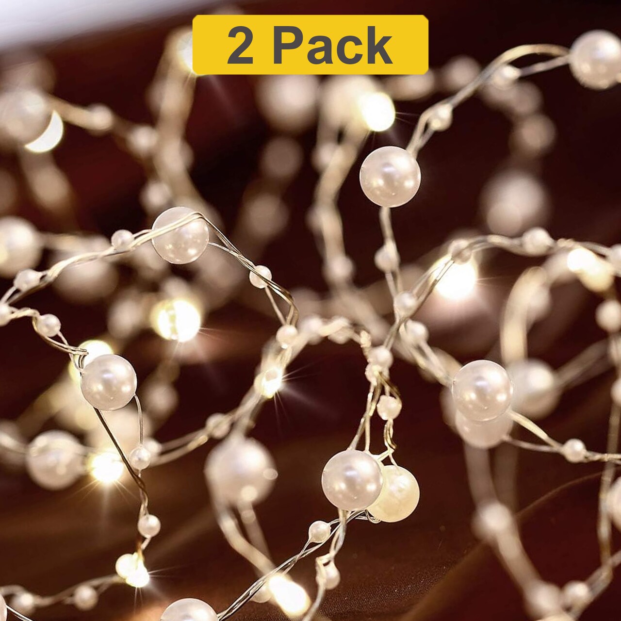Charming Pearl Bead String Lights — 20 LEDs, Battery Powered, 3ft